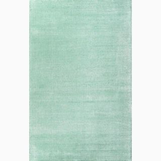 Handmade Solid Pattern Blue Wool/ Art Silk Rug (9 X 13)