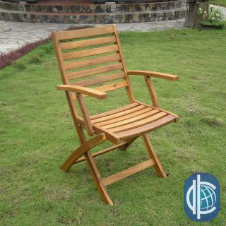 International Caravan Acacia Hardwood Folding Ladder Back Armchairs (set Of 2) Brown Size 2 Piece Sets