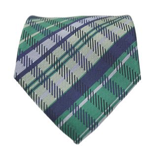 Ferrecci Slim Green And Blue Plaid Classic Necktie With Matching Handkerchief   Tie Set