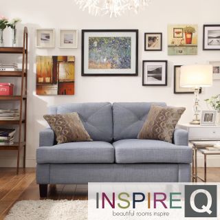 Inspire Q Elston Light Blue Linen Sloped Track Loveseat