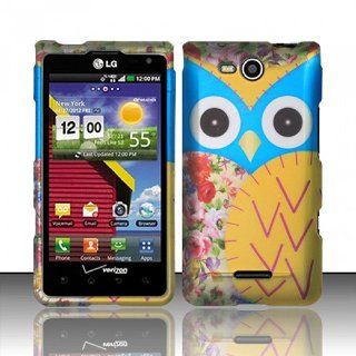 Blue Yellow Owl Hard Cover Case for LG Lucid 4G VS840 Cell Phones & Accessories