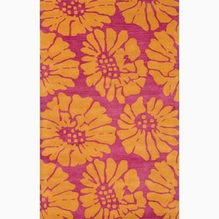 Hand made Pink/ Orange Wool Plush Pile Rug (2x3)
