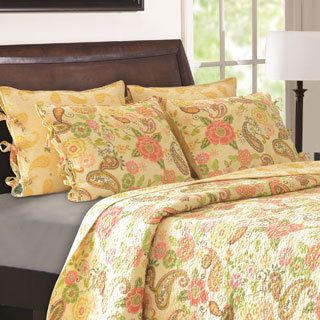 Greenland Home Fashions Sunset Paisley Cotton 3 piece Quilt Set Yellow Size Twin