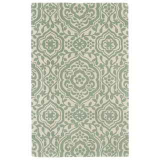 Hand tufted Runway Mint/ Ivory Damask Wool Rug (5 X 79)
