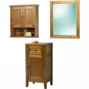 Foremost TRIM2434COMBO Rich Cinnamon Exhibit Mirror, Wall Cabinet, & Floor Cabin