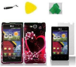 Purple Heart Love Faceplate Hard Phone Case Cover Cell Phone Accessory + Yellow Pry Tool + Screen Protector + Stylus Pen + EXTREME Band for Lg Optimus Exceed Lg vs840pp VS840PP Cell Phones & Accessories