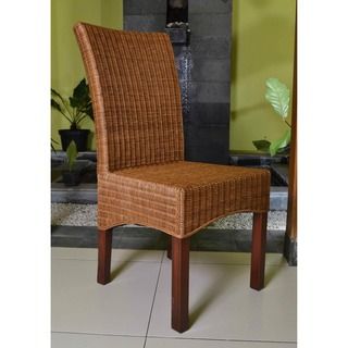 International Caravan Campbell Rattan Wicker Stained Finish Dining Chair With Mahogany Hardwood Frame (set Of 2)