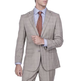 Mens Modern Fit Tan Plaid 2 button Suit With Pleated Pants
