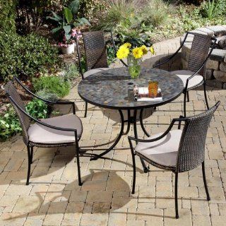 5 Pc. Stone Harbor Slate Tile Top Dining Set with Laguna Arm Chairs Patio, Lawn & Garden