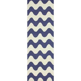 Nuloom Handmade Wool Modern Waves Blue Rug (26 X 8)