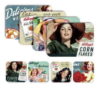 Kellogg's by Zevro 8 Piece Vintage Placemat and Coaster Set, Elegant Ladies   Kitchen Storage And Organization Product Accessories