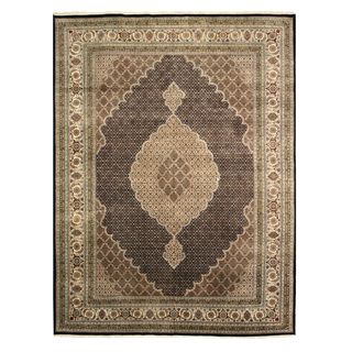 Eorc Black Hand knotted Wool And Silk Tabriz Mahi Rug (6 X 9)