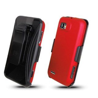 Motorola Atrix 2 4G MB865 Red Cover Case + Kickstand Belt Clip Holster + Naked Shield Screen Protector Cell Phones & Accessories