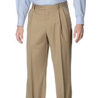 Henry Grethel Mens Tan Stretch Waist Pleated Front Pants