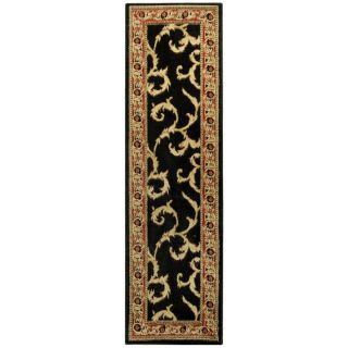 Pasha Collection Floral Traditional Black Ivory 111 X 611 Runner Rug