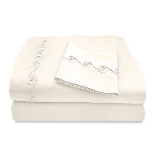 Grand Luxe Egyptian Cotton Sateen 1200 Thread Count Sheet Set With Chenille Embroidered Swirl Design