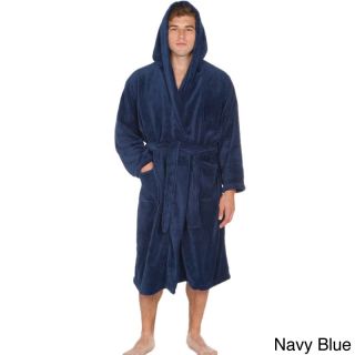 Alexander Del Rossa Del Rossa Mens Soft Hooded Fleece Bath Robe Navy Size XL