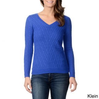 Ply Cashmere Ply Cashmere Womens Cable Knit V neck Sweater Blue Size XS (2  3)