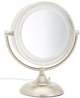Jerdon HL855NPP 8.5 Inch Tabletop Two Sided Swivel Halo Lighted Vanity Mirror with 8x Magnification, 16 Inch Height, Nickel Finish  Personal Makeup Mirrors  Beauty