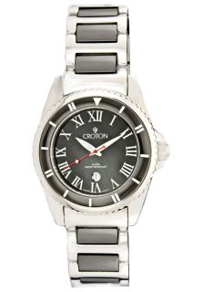 Croton CR207853SSBK  Watches,Womens Xanthian Black Dial Stainless Steel& Black Ceramic, Luxury Croton Quartz Watches