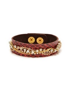 Leather, Gold Chain, & Crystal Wrap Bracelet by Presh
