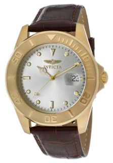 Invicta 10230 004  Watches,Mens Pro Diver Silver Dial Brown Genuine Leather, Casual Invicta Quartz Watches