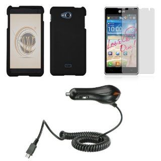 LG Spirit 4G MS870 (Metro PCS) Accessory Combo Kit   Black Hard Shield Case + ATOM LED Keychain Light + Screen Protector + Micro USB Car Charger Cell Phones & Accessories