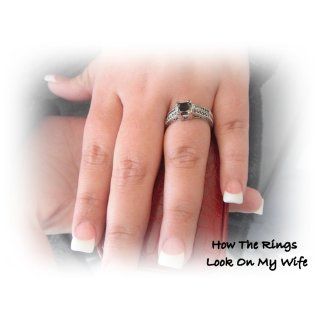 Gorgeous 1.96ct Princess Cut Black Diamond Engagement Ring Set 14k White Gold Jewelry