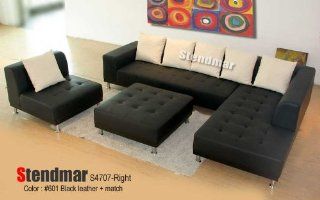 4pc Modern Euro Design Black Leather Sectional Sofa S4707R   Modern Sofa With Chaise