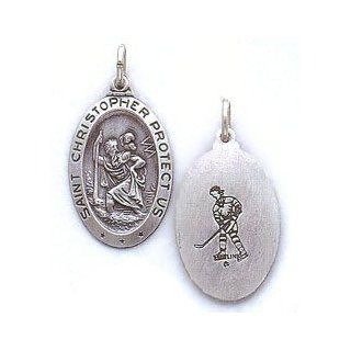 St. Christopher Medal, Hockey Pendant   Sterling Silver,20" Steel Necklaces Jewelry