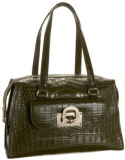 DKNY Croc Embossed Leather Satchel, Army, one size Satchel Style Handbags Shoes