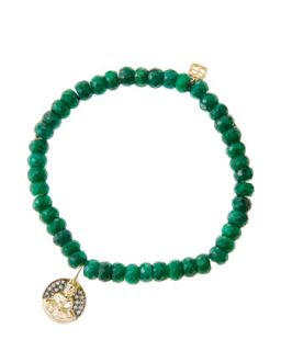 6mm Faceted Emerald Beaded Bracelet with 14k Gold/Diamond Sitting Buddha Charm