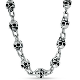 Mens Skull Link Necklace in Stainless Steel   24   Zales