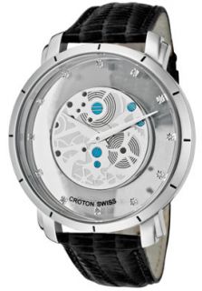 Croton CN307333SSDI  Watches,Mens Circuit Breaker White Diamond Light Grey/See Thru Dial Black Genuine Leather, Casual Croton Quartz Watches