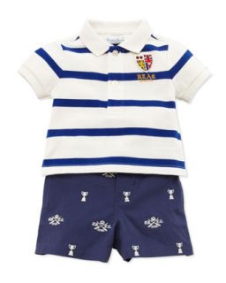Striped Polo & Schiffli Shorts Set, 3 12 Months   Ralph Lauren Childrenswear