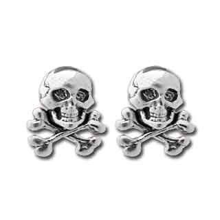Small Skull & Crossbone Stud Earrings in Sterling Silver, #9894 Taos Trading Jewelry Jewelry
