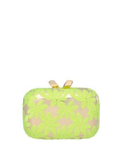 Margo Floral Embroidered Minaudiere, Yellow/Gold   Kotur