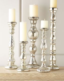 Five Mercury Glass Spindle Candleholders