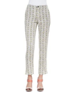 Womens Stanley Cropped Printed Pants with Leather Trimmed Pockets, Multicolor  