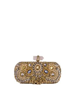 Lily Medium Embroidered Crystal Clutch, Gold   Marchesa