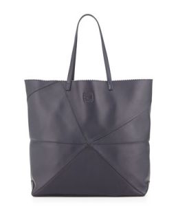 Lia Origami Leather Tote Bag, Navy   Loewe