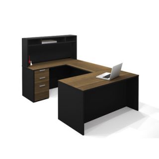 Bestar Pro Concept U Shaped Workstation With Small Hutch In Milk Chocolate Ba