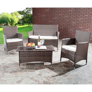 Safavieh Outdoor Living Cushioned Brown 4 piece Patio Set