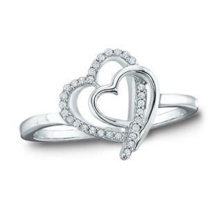 Diamond Accent Double Tilted Heart Ring in Sterling Silver   Size 7