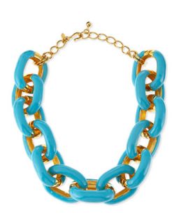 Turquoise Enamel & Gold Plated Link Necklace   Kenneth Jay Lane