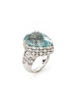 Aquamarine & Diamond Cutout Teardrop Ring by Favero