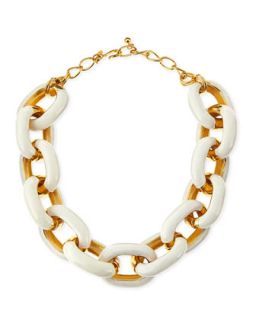 White Enamel & Gold Plated Link Necklace   Kenneth Jay Lane