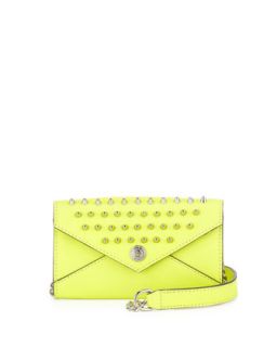 Mini Spiked Wallet on a Chain Bag, Acid Yellow   Rebecca Minkoff