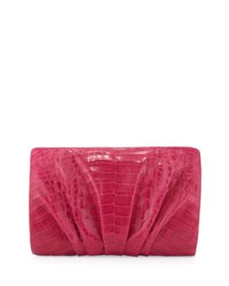 Crocodile Ruched Clutch Bag, Pink   Nancy Gonzalez