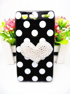 Black Cute Special Party 3D Bling Silver Heart White Dot Pattern Case Cover For Motorola Droid RAZR XT912 XT910 Cell Phones & Accessories
